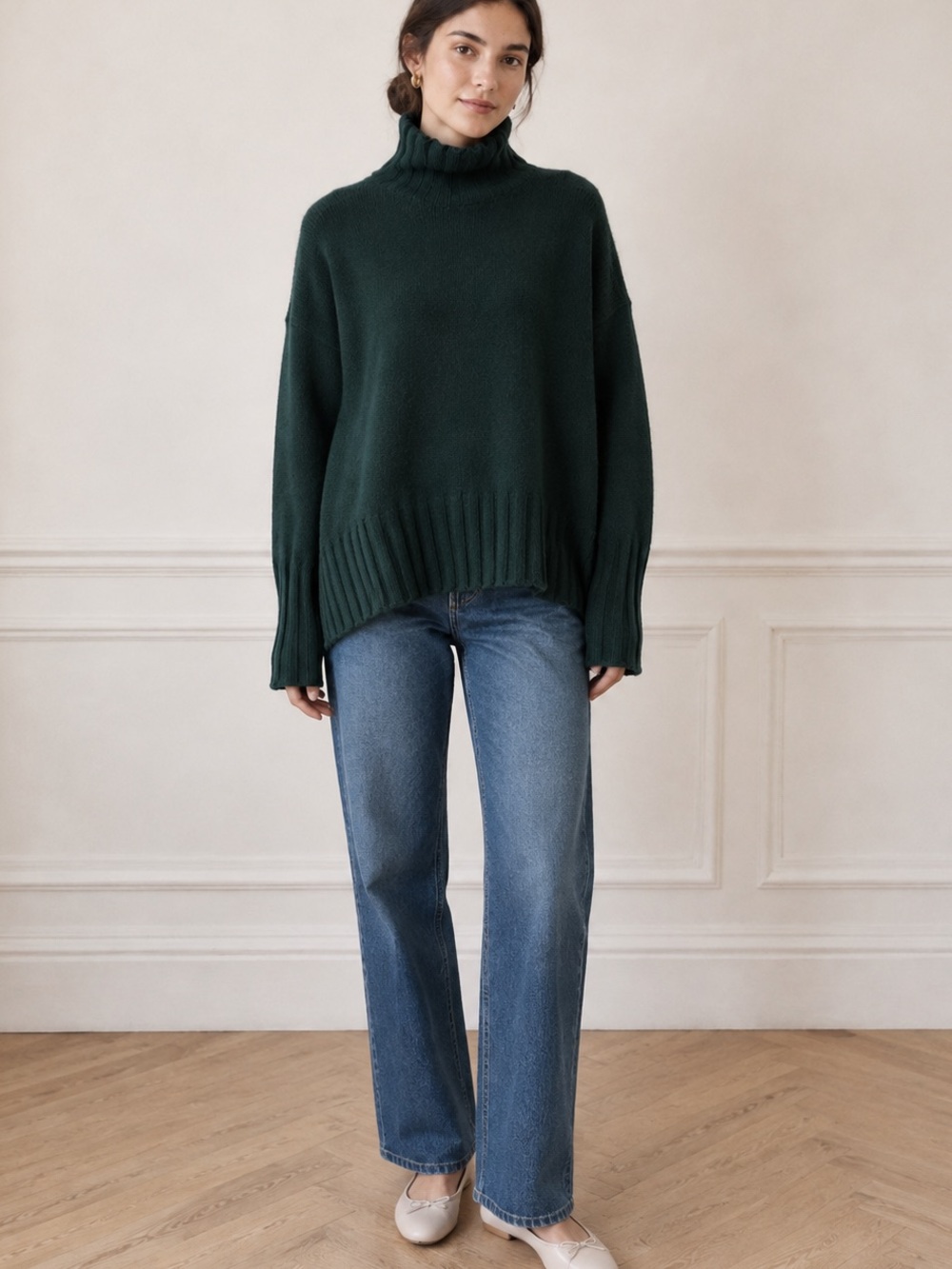 Not Monday Elsie Cashmere Oversize Turtleneck Forest Green Size XS